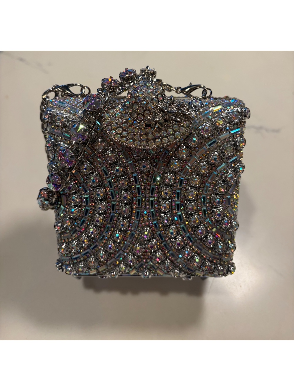 VTG Inspired Elegant Rhinestone Embellished Evening Clutch Bag with Chain Strap